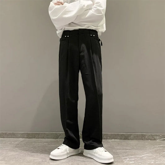 Men's Gray Business Dress Pants - Korean Loose Fit